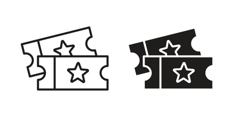 Movie ticket icons. silhouette icon vector flat illustration on white background. line art icons