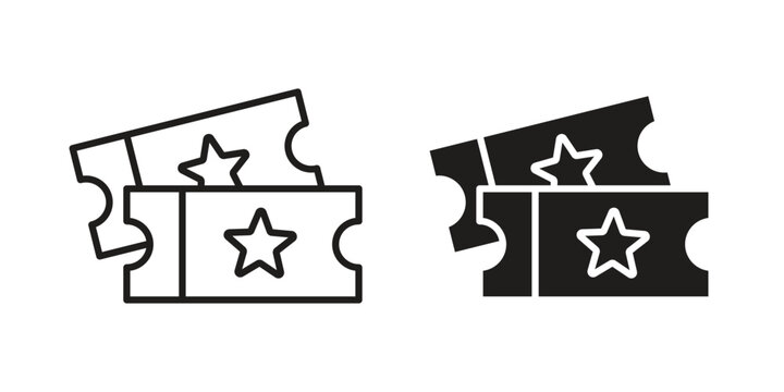 Movie ticket icons. silhouette icon vector flat illustration on white background. line art icons