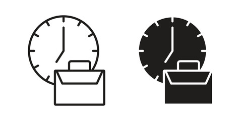 Office time icons. silhouette icon vector flat illustration on white background. line art icons