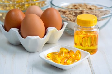 Healthy Food Ingredients: Eggs, Omega-3 Supplements, and Flax Seeds for Wellness
