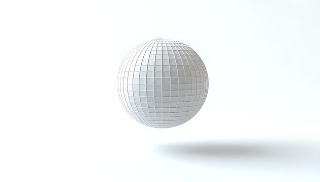 White wireframe sphere floating on light background representing abstract geometry and modern design concept