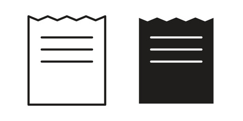 Paper receipt icons. silhouette icon vector flat illustration on white background. line art icons