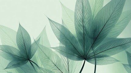 Serene botanical design with transparent green leaves for nature decor