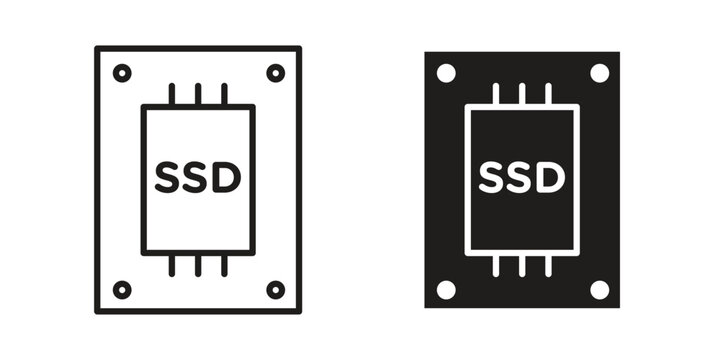 SSD drive icons. silhouette icon vector flat illustration on white background. line art icons