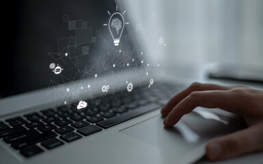 AI innovation with neural network and digital transformation. AI innovation drives automation, powers ideas, AI innovation enhances SEO, and AI innovation enables global connection. Latch