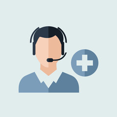 Fototapeta premium Customer service operator with headset and plus icon, support and help concept