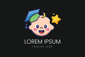 Cute Baby Graduate with Cap and Star Vector logo template
