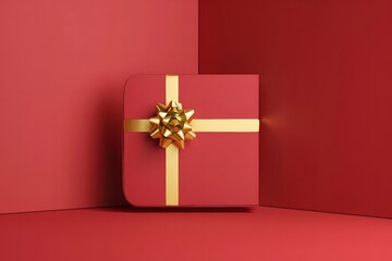 Red Gift Box with Golden Bow - Festive Holiday Present