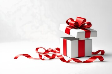 Open Gift Box with Red Ribbon - Festive Celebration Concept