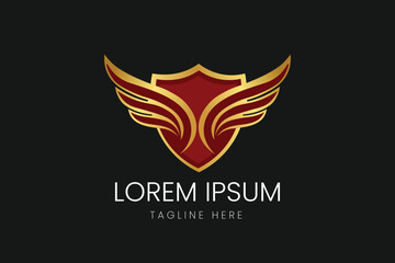 Red Shield with Golden Wings Emblem Vector logo template