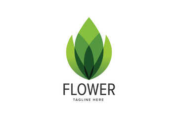 Green Three Petal Flower Leaf Abstract Vector logo template