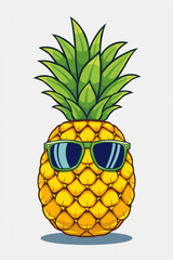 Cool Pineapple Character Wearing Sunglasses Summer Vibe Cartoon
