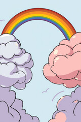Smiling Clouds with Rainbow Bridge Vector Art
