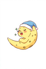 Sleepy Moon Character with Nightcap Lullaby Art