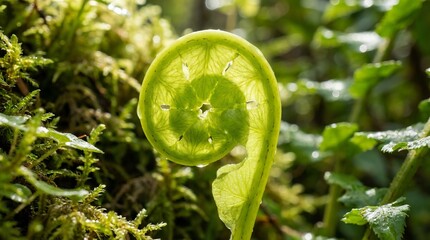 Fresh green macro photography of plants showing natural textures and delicate forms in an organic setting with soft light and gentle details