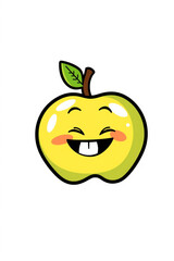 Kawaii Green Apple Character Healthy Snack Vector