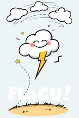 Happy Storm Cloud with Yellow Lightning Bolt