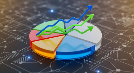 Financial Growth Concept with Pie Chart and Upward Arrows