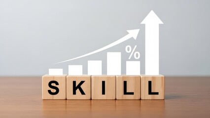 visual representation of skill development with wooden blocks spelling skill and growth chart in the background