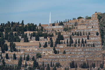 Montjuic Cemetery terraced columbarium on hillside, Barcelona, Spain