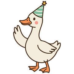 Cute smiling goose in festive hat isolated on white vector kawaii character © azzedine