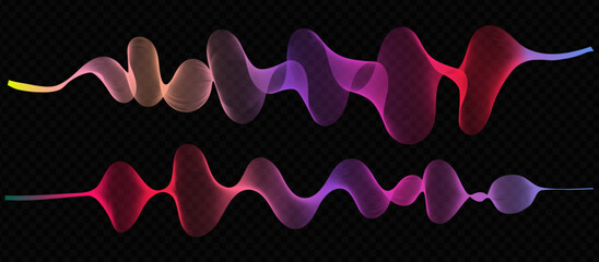 Seamless vector illustration of an abstract purple and pink wave pattern with smoke textures and light shapes on a black backdrop for a modern wallpaper design