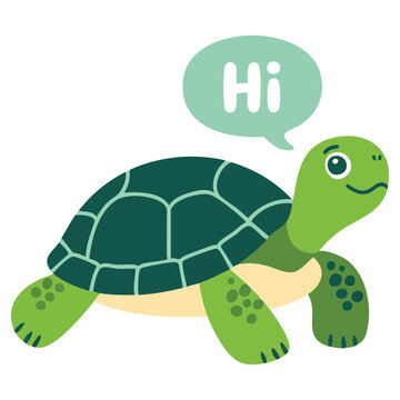 Cartoon cute turtle tortoise pretty character setting say hi illustration