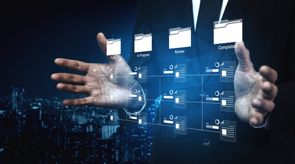 Task workflow system showing document progress through stages. Task tracking improves productivity, ensures visibility, task tracking supports planning, and task tracking manages status. Vouch