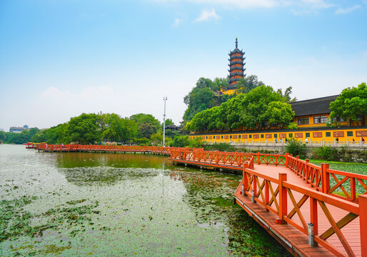 View of the historic temple called Jinshan Temple in Zhenjiang, China.