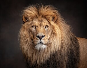 Fototapeta premium Majestic lion portrait with impressive mane and intense gaze