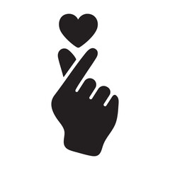 Obraz premium Solid icon of finger heart for Valentine’s Day. Bold Korean love gesture glyph symbol for romance, dating, social media, apps, stickers, and romantic holiday design projects.