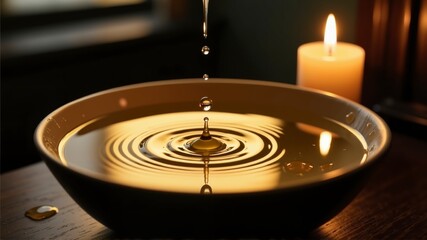 Warm oil droplet creating soothing concentric ripples