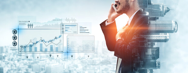 High-tech data visualization dashboard for analytics and performance tracking, including data visualization, trend, data report, and data chart. Vouch