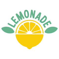 Obraz premium Citrus slice fruit lemonade logo color abstract lemon with lettering hand drawn vector illustration