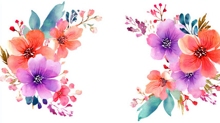 &ldquo;Watercolor Flower Frame Isolated on White Background for Creative Designs&rdquo;