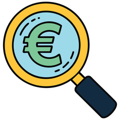 Money symbol within a magnifying glass isolated vector illustration on white background