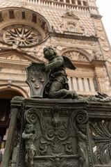 Obraz premium Tourists destination, historical part of Bergamo city, Bergamo Alta with narrow streets, churces, old houses, located on hill with fortress walls, Lombardy, Northern Italy