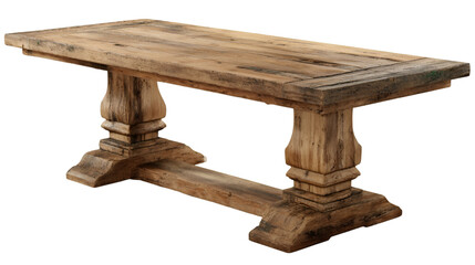 Large Rustic Wooden Dining Table with Hand-Carved Trestle Base

