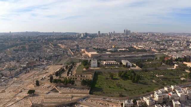Aerial Jerusalem Old City Panorama
Aerial view of Jerusalem featuring the Old City walls and the Dome of the Rock within the wider cityscape, Israel, November 2025.

