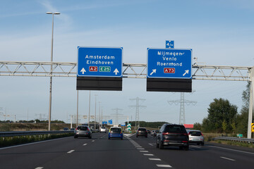 Road transportation in the Netherlands, Dutch highways, road signes, directions, driving car on...