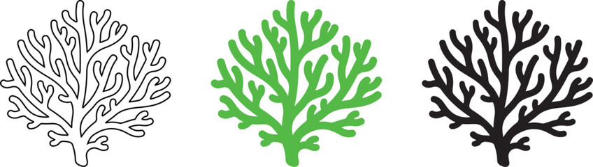 Obraz premium Illustrated Coral Reef Designs in Black White and Green