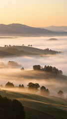 Realistic Morning Mist Landscape Background
