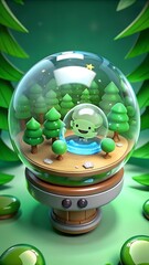 rystal globe glass on green in forest for sustainability environmental, clean energy, and eco-friendly. Green business. carbon reduction to net zero