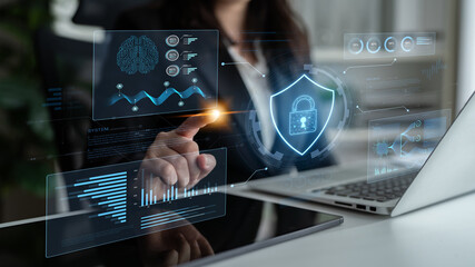 A futuristic cybersecurity dashboard for a Security Operations Center (SOC). The system monitors the network, analyzes data for threats, and provides comprehensive protection. Fermion