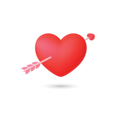 Heart with arrow 3d icon. Isolated red heart pierced by arrow. Realistic plastic render design. Romantic, love, relationship, st valentines vector element