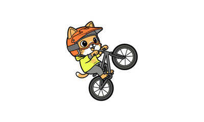 Cartoon Cat Riding a Bicycle Freely.