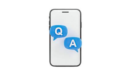 Smartphone with Q&A Speech Bubbles on White Background