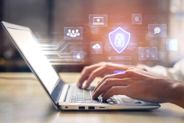 Obraz premium A cybersecurity dashboard for network protection. The system includes secure user login, multi-factor authentication, and access control to protect corporate data and assets. Fermion