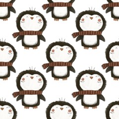 Seamless pattern with cute penguins. Colorful illustration flat style for kids. hand drawing. baby design for fabric, print, wrapper, textile