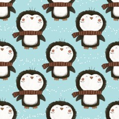 Seamless pattern with cute penguins. Colorful illustration flat style for kids. hand drawing. baby design for fabric, print, wrapper, textile